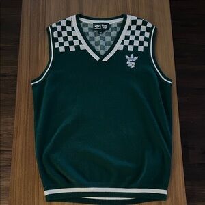 Adidas Dark Green Checkered V-Neck Sweater Vest